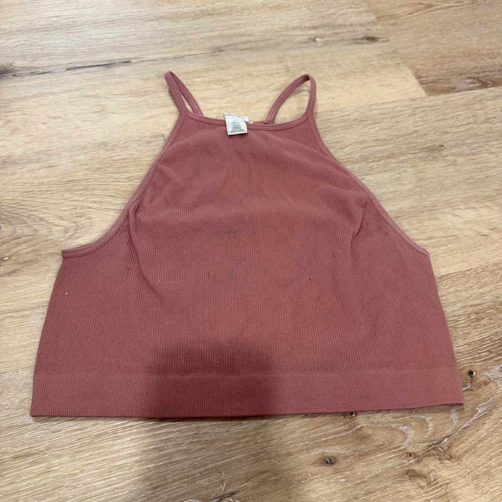 Bozzolo Womens Ribbed High Neck Crop Top Mauve Pink Size M/L